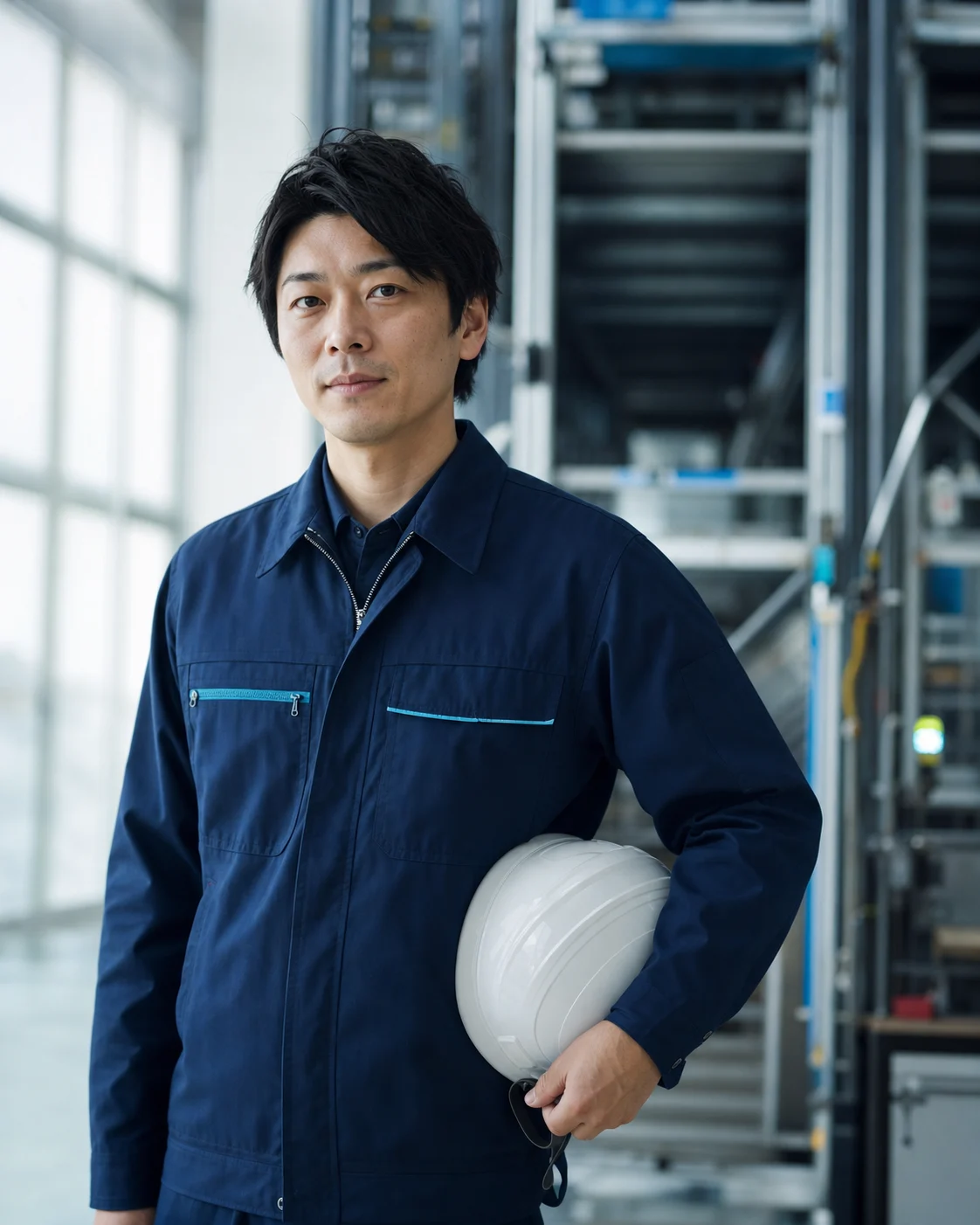 物流設備の前に立つサービスエンジニア